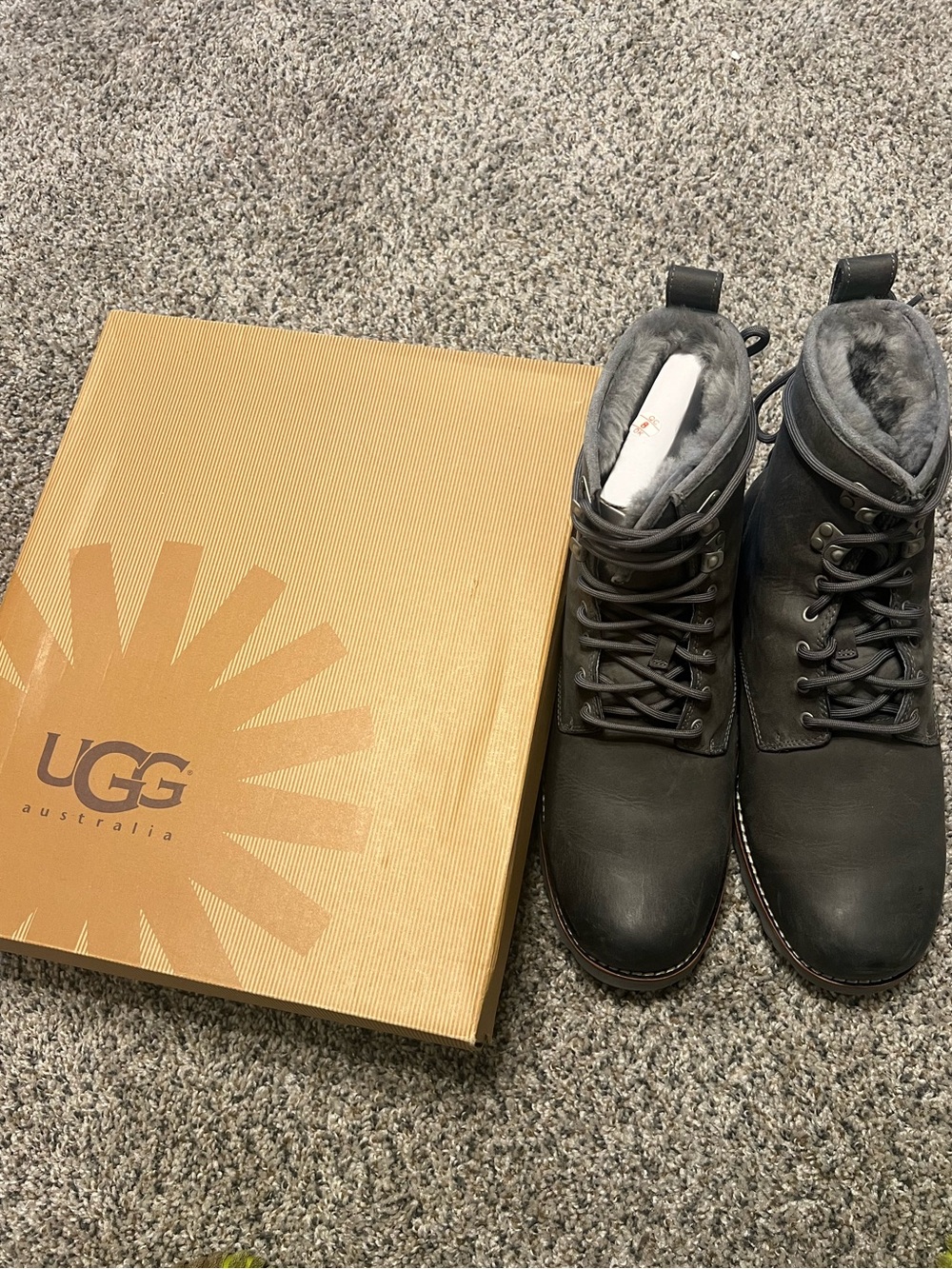 UGG Men’s Charcoal Lace-Up Shearling-Trim Boots